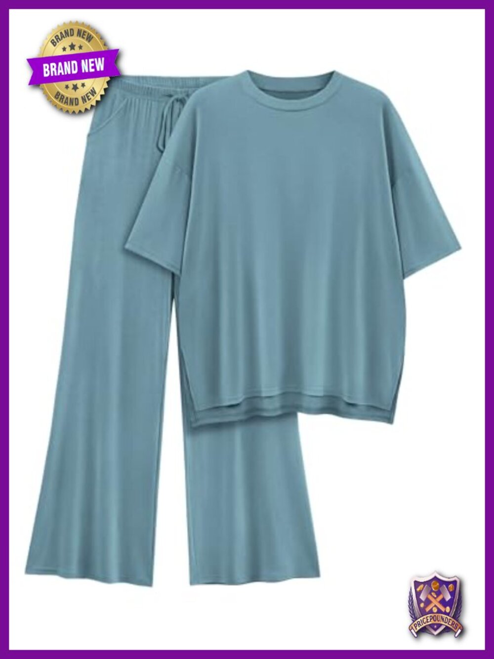 Womens 2 Piece Lounge Set Short Sleeve Top & Wide Leg Pants Matching Set